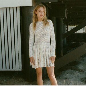 Doen Beatriz Crochet Knit Mini Dress in Pearl XS NWT